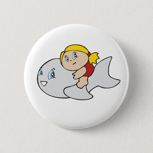 Meisje zwemmen met Dolphin Ronde Button 5,7 Cm (Voorkant)
