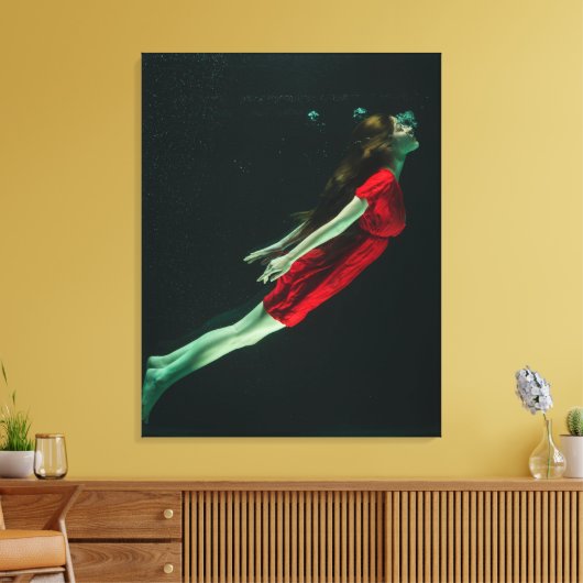 Meisje zwemmen onderwater fotografische fantasie canvas afdruk (Insitu (Woonkamer))