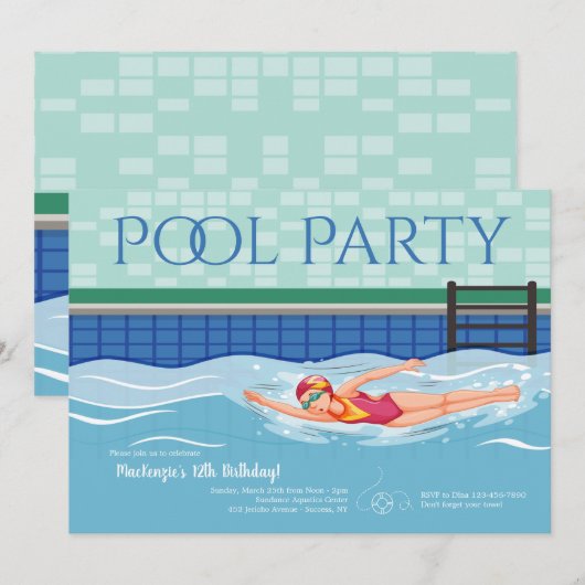 Meisje Zwemmer Kaart (Voorkant / Achterkant)