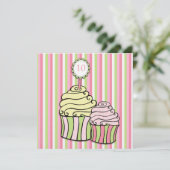 Meisjes 10e verjaardag Cupcake Striped Party Invit Kaart (Staand voorkant)