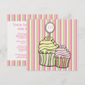 Meisjes 10e verjaardag Cupcake Striped Party Invit Kaart (Voorkant / Achterkant)