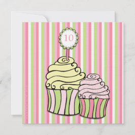 Meisjes 10e verjaardag Cupcake Striped Party Invit Kaart