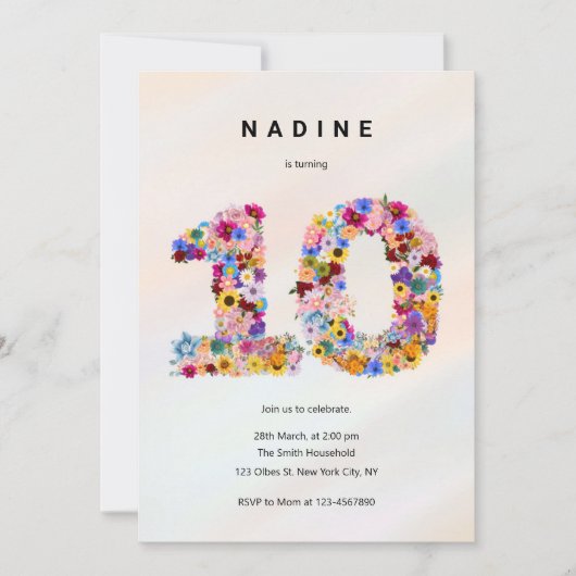 Meisjes 10e Verjaardag Tiende Verjaardag Bloementu Kaart (Voorkant)