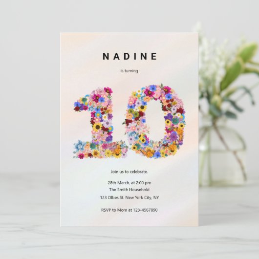 Meisjes 10e Verjaardag Tiende Verjaardag Bloementu Kaart (Staand voorkant)