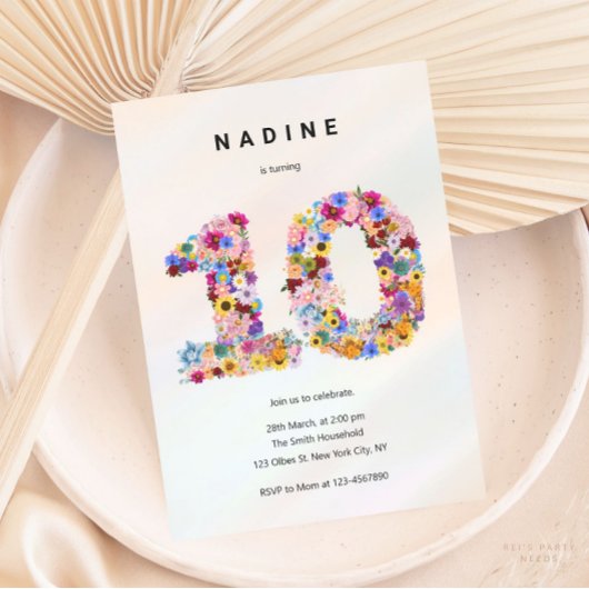 Meisjes 10e Verjaardag Tiende Verjaardag Bloementu Kaart