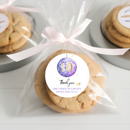 Meisjes 10e verjaardagsfeest Paarse Gouden Glam Di Ronde Sticker