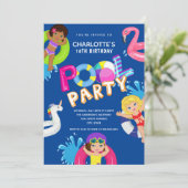 Meisjes 10e verjaardagszwembadfeestje kaart (Staand voorkant)