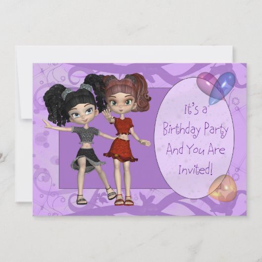 Meisjes 10th Birthday Party Invitation, Paars Kaart (Voorkant)