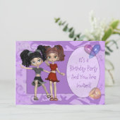 Meisjes 10th Birthday Party Invitation, Paars Kaart (Staand voorkant)