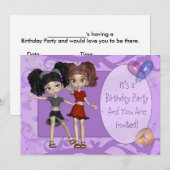 Meisjes 10th Birthday Party Invitation, Paars Kaart (Voorkant / Achterkant)
