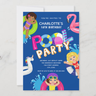 Meisjes 10th Birthday Pool Party Kaart