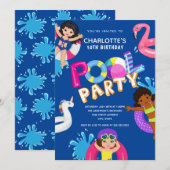 Meisjes 10th Birthday Pool Party Kaart (Voorkant / Achterkant)