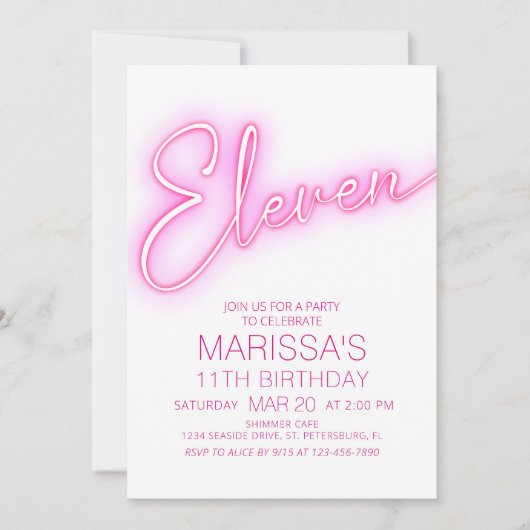 Meisjes 11e Neon Teen Verjaardag Kaart (Voorkant)