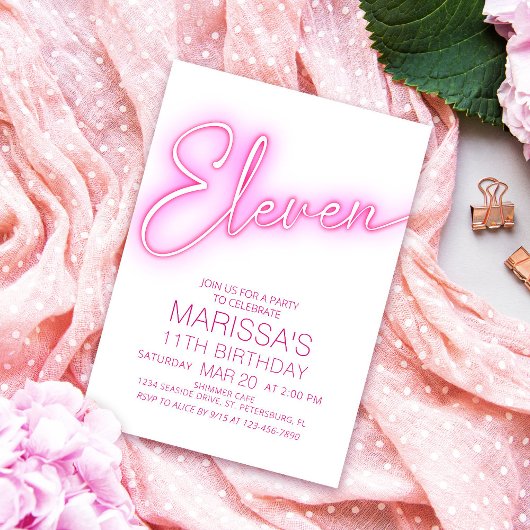 Meisjes 11e Neon Teen Verjaardag Kaart