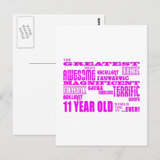 Meisjes 11e verjaardag : Roze 11 jaar oud Briefkaart (Voorkant / Achterkant)