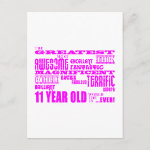 Meisjes 11e verjaardag : Roze 11 jaar oud Briefkaart