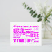 Meisjes 11e verjaardag : Roze 11 jaar oud Briefkaart (Staand voorkant)