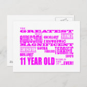 Meisjes 11e verjaardag : Roze 11 jaar oud Briefkaart (Voorkant / Achterkant)