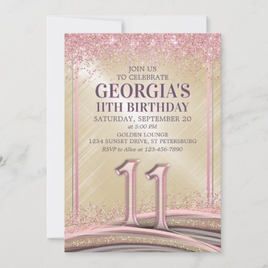 Meisjes 11e verjaardag uitnodiging (Voorkant)