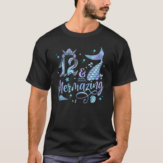 Meisjes 12 jaar oude Mermazing 12e verjaardag Zeem T-shirt (Voorkant)