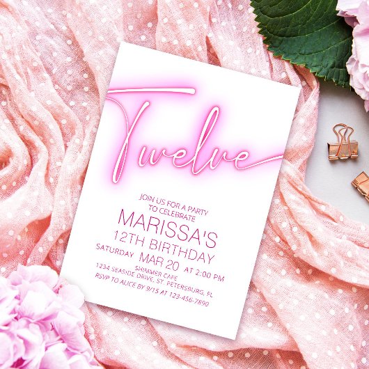 Meisjes 12e Neon Teen Verjaardag Kaart