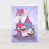 Meisjes 12e roze en Paarse monster Birthday Kaart (Voorkant)