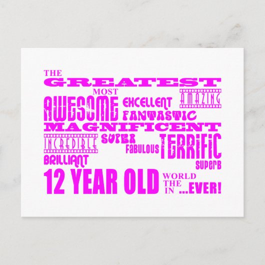 Meisjes 12e verjaardag : Pink Greatest 12 jaar oud Briefkaart (Voorkant)