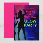 Meisje's 13e verjaardag Glow Party uitnodiging (Voorkant / Achterkant)