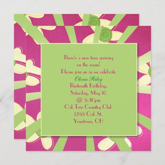 Meisje's 13e verjaardagsfeest kaart (Voorkant / Achterkant)