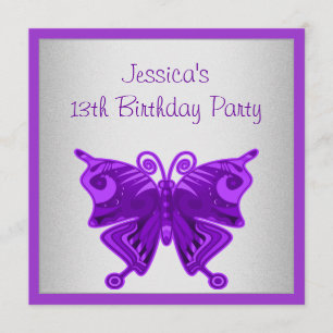 Meisjes 13th Birthday Bright Paarse Butterfly Silv Kaart