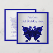 Meisjes 13th Birthday Cobalt Blue Butterfly Silver Kaart (Voorkant / Achterkant)