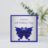 Meisjes 13th Birthday Cobalt Blue Butterfly Silver Kaart (Staand voorkant)
