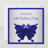 Meisjes 13th Birthday Cobalt Blue Butterfly Silver Kaart (Voorkant)