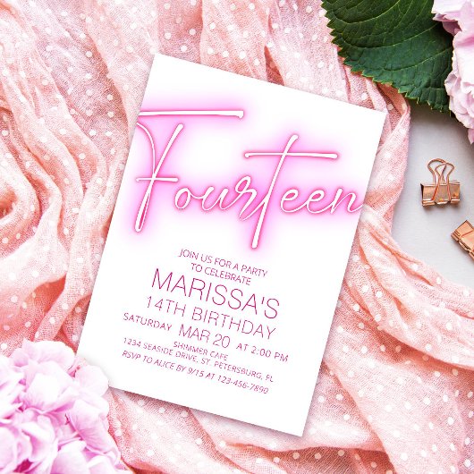 Meisjes 14e Neon Teen Verjaardag Kaart