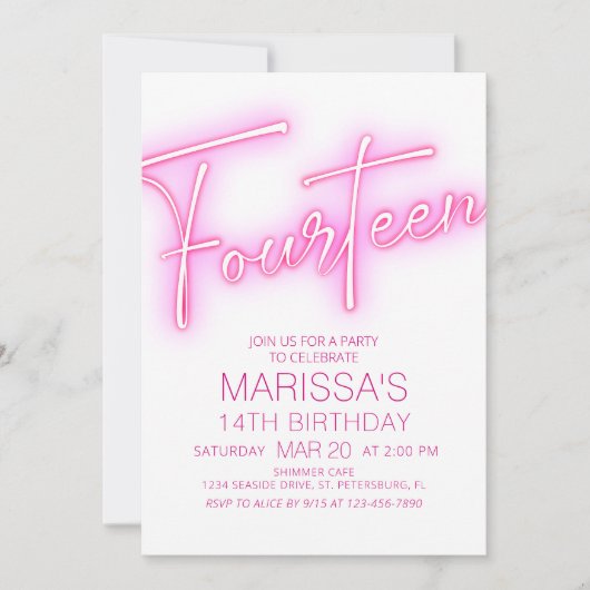 Meisjes 14e Neon Teen Verjaardag Kaart (Voorkant)