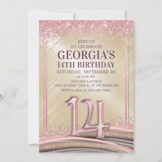Meisjes 14e verjaardag uitnodiging (Voorkant)