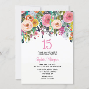 Meisjes 15th Birthday Party nodigt roze bloemen ui Kaart