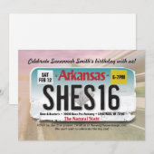 Meisje's 16e verjaardag Arkansas License Invitatio Kaart (Voorkant / Achterkant)
