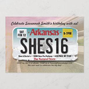 Meisje's 16e verjaardag Arkansas License Invitatio Kaart