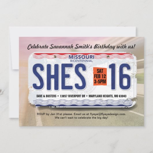 Meisje's 16e verjaardag Missouri uitnodiging (Voorkant)