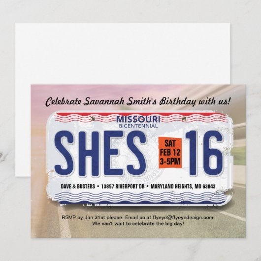 Meisje's 16e verjaardag Missouri uitnodiging (Voorkant / Achterkant)
