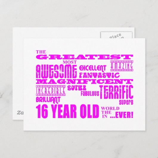 Meisjes 16e verjaardag: Roze Grootste 16-jarige Briefkaart (Voorkant / Achterkant)
