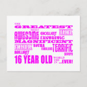 Meisjes 16e verjaardag: Roze Grootste 16-jarige Briefkaart (Voorkant)