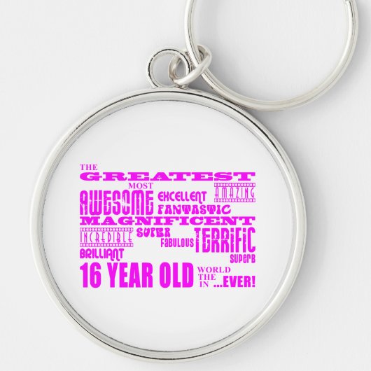 Meisjes 16e verjaardag : Roze GROOTSTE 16-jarige Sleutelhanger (Voorkant)