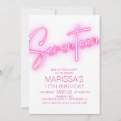 Meisjes 17e Neon Teen Verjaardag Kaart (Voorkant)