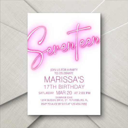 Meisjes 17e Neon Teen Verjaardag Kaart