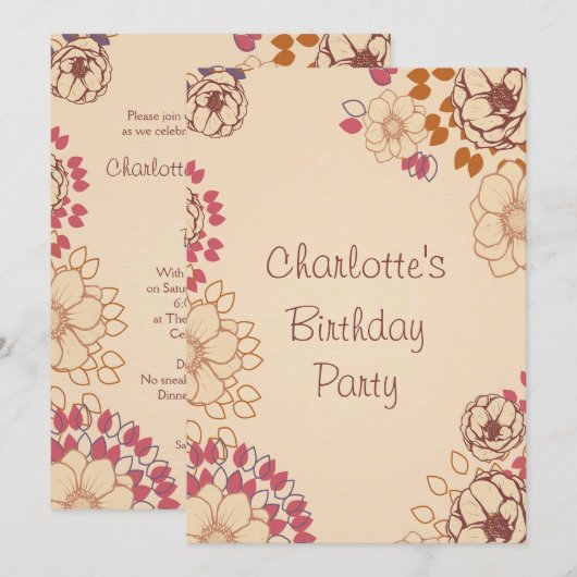 Meisjes 17e verjaardag Cute Modern Floral Kaart (Voorkant / Achterkant)