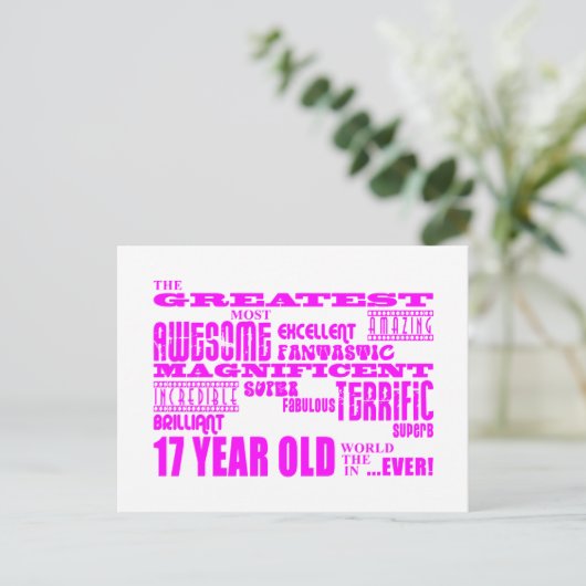 Meisjes 17e Verjaardag: Roze Grootste 17-jarige Briefkaart (Staand voorkant)