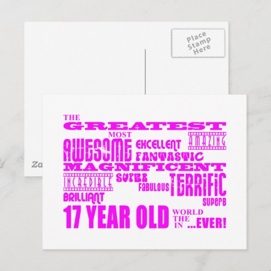 Meisjes 17e Verjaardag: Roze Grootste 17-jarige Briefkaart (Voorkant / Achterkant)