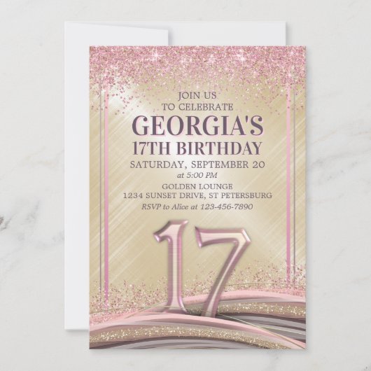 Meisjes 17e verjaardag uitnodiging (Voorkant)